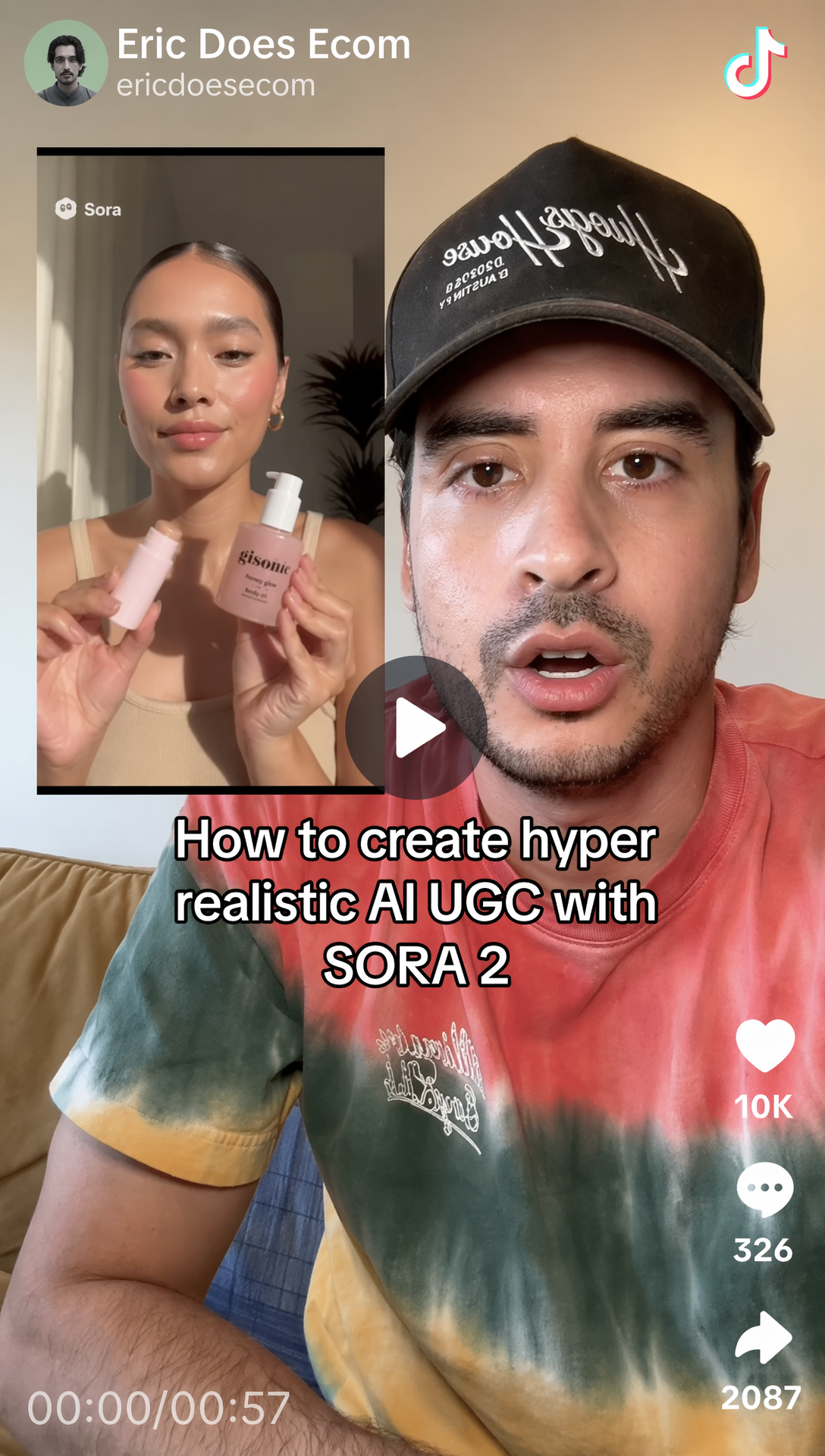 Ecommerce-facing TikTok post tied to Sora product video ideas