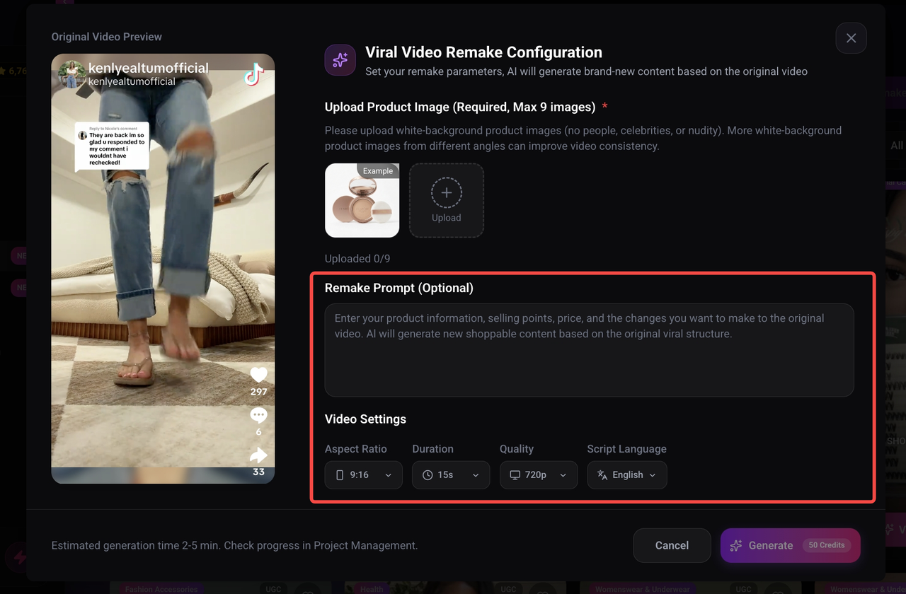 Video Remake Advanced Settings