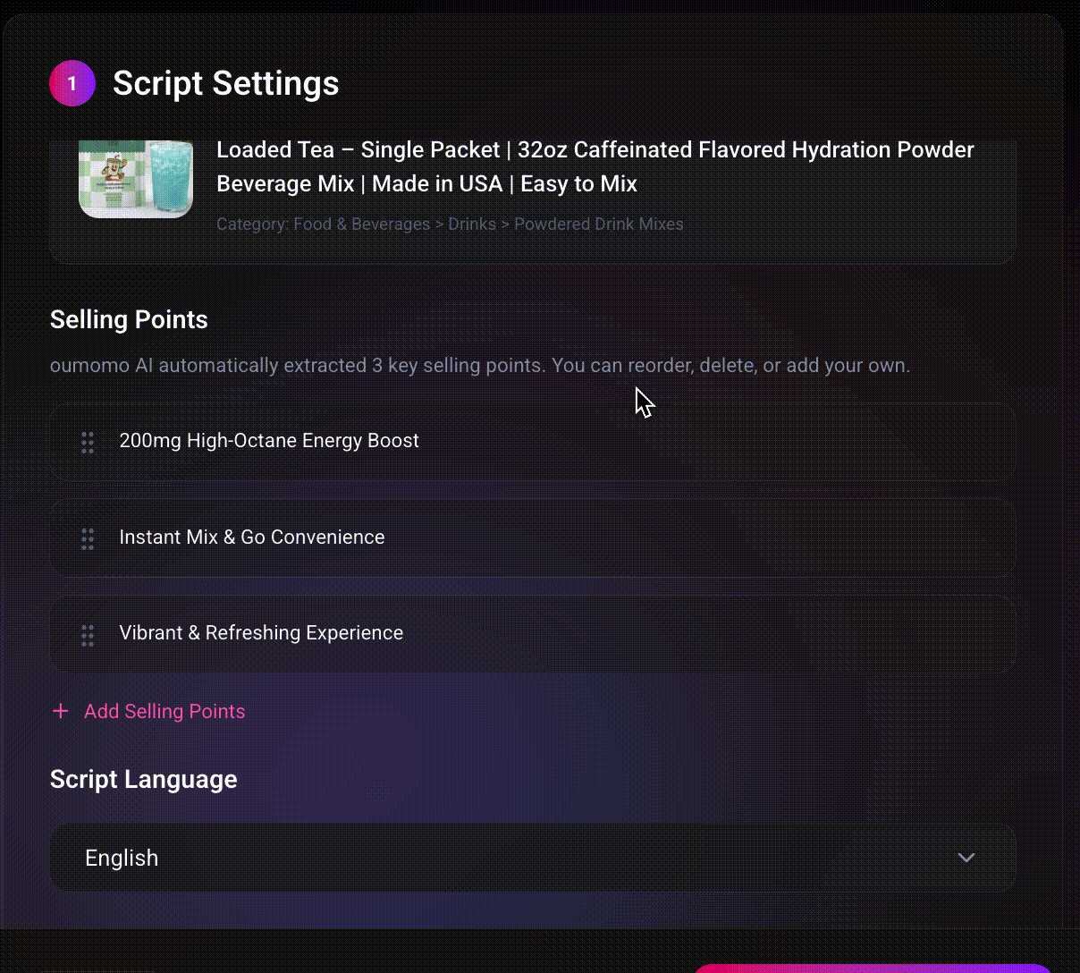 Script Settings Selection
