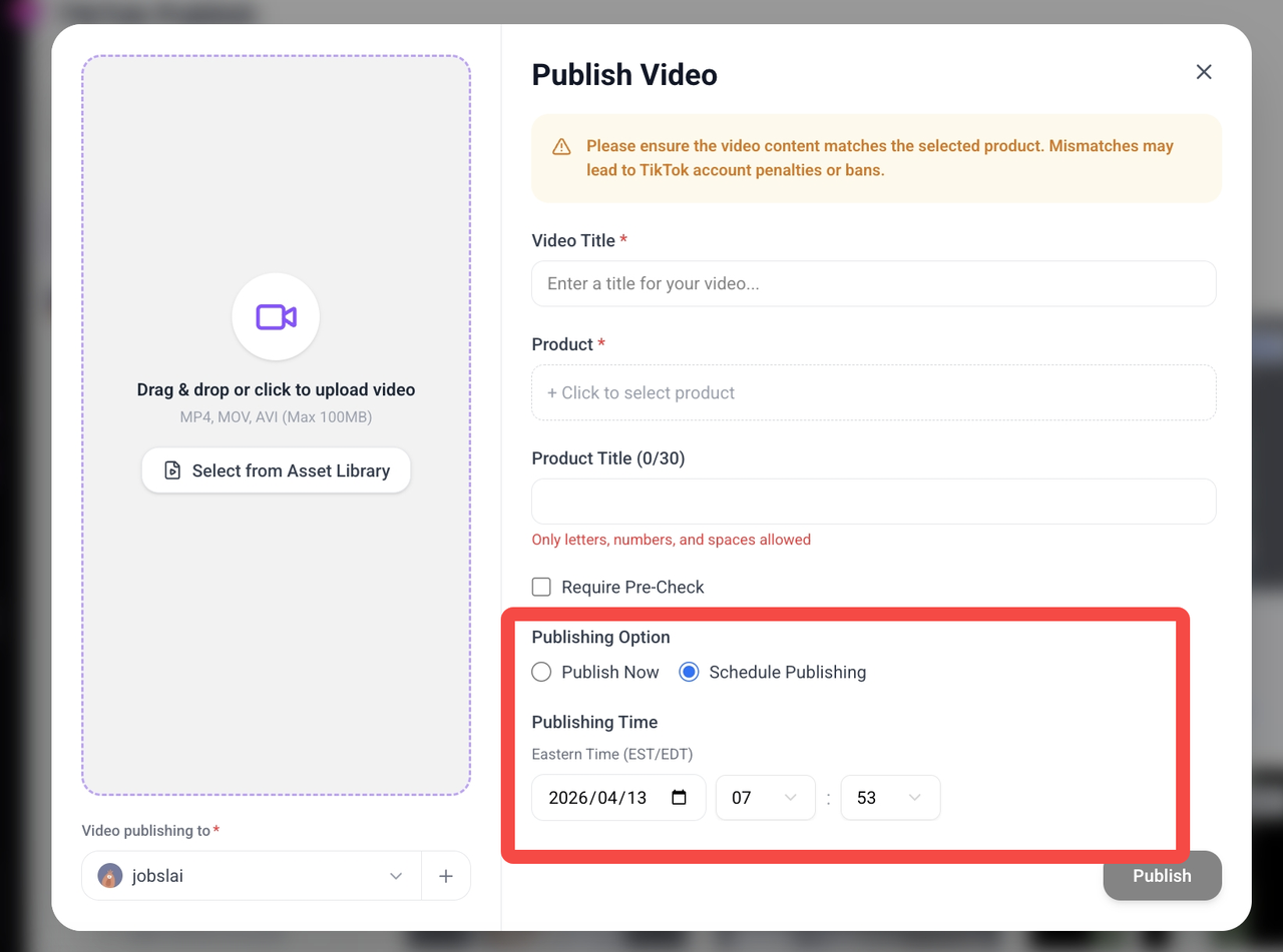TikTok Publish Scheduling